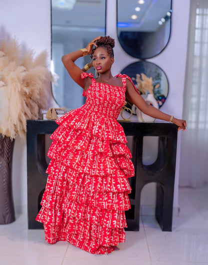 red dress in african print